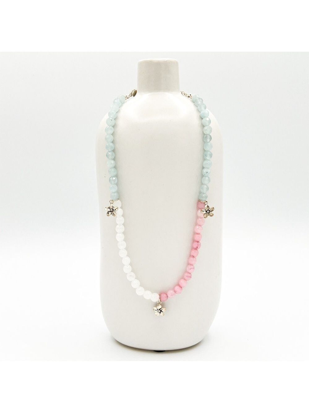 Silver cherry blossom beaded necklace - Picture 3 of 8